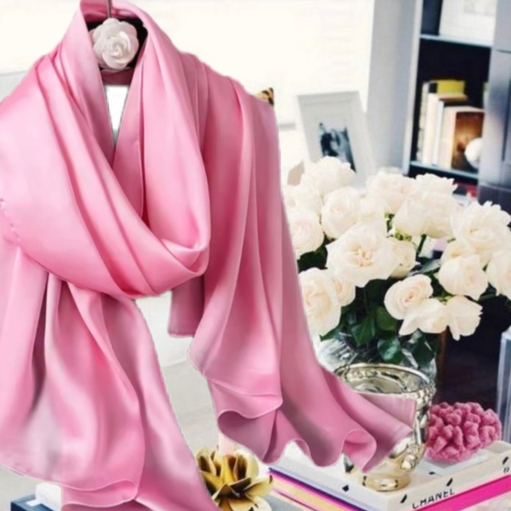 100% SILK SATIN Light Pink Large Shawl Scarf Wrap Wedding Bridesmaid Cover up